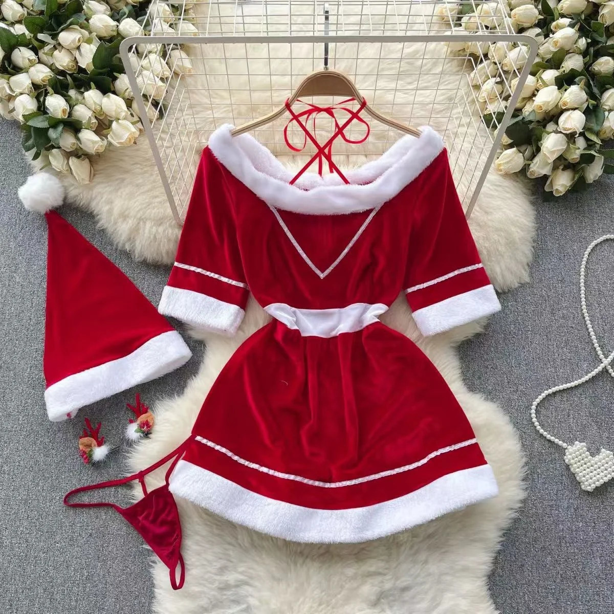 In Christmas Red Short Dress Sexy Sequin Slim Bodycone Strap Club Party Night Rrotic Bunny Cosplay Mini 250319
