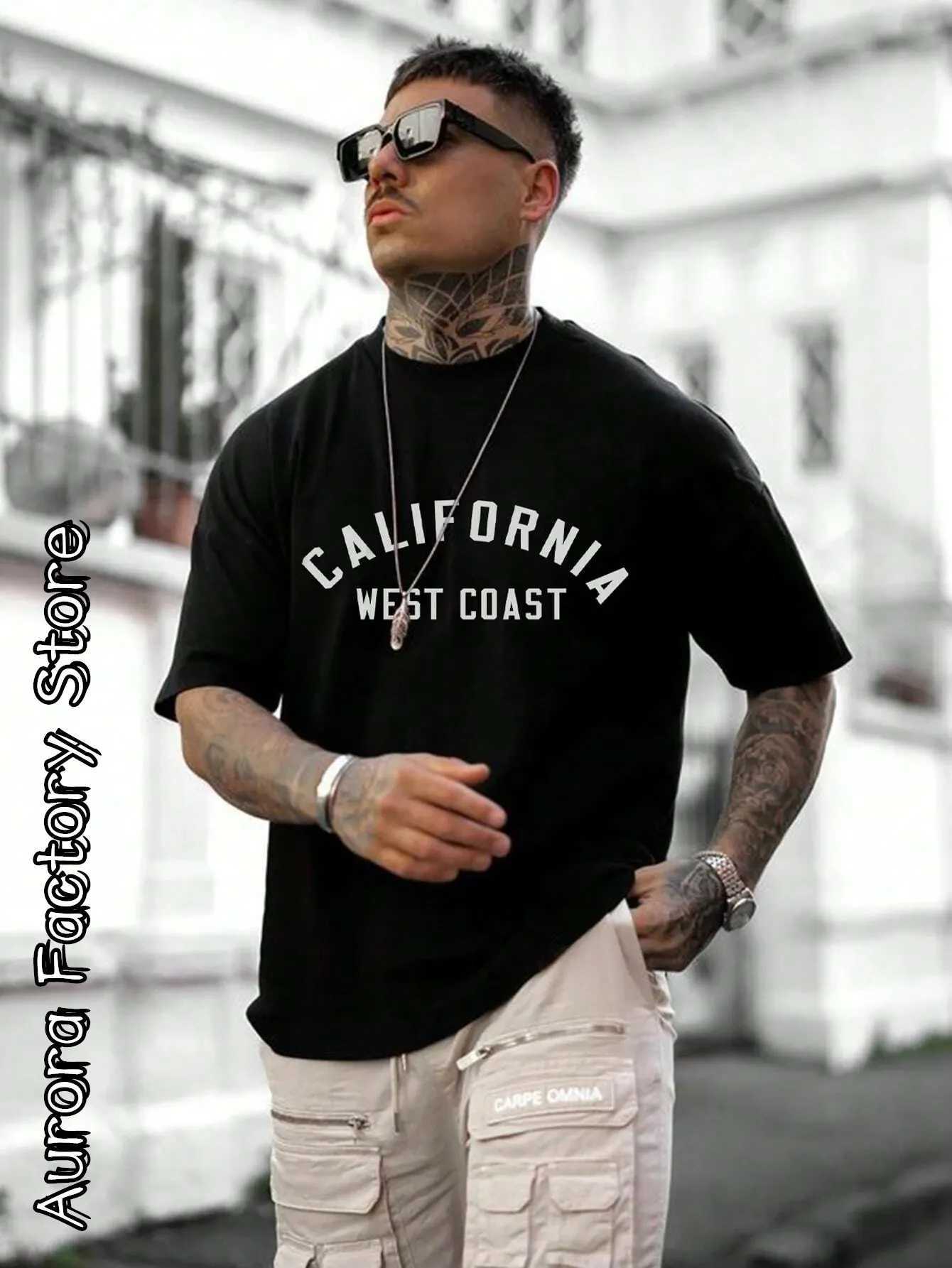 Summer Men Cotton T-Shirt California West Coast Tops Tees Male Fashion Letter Shirt Short Sleeve Clothing Harajuku StreetwearT250319