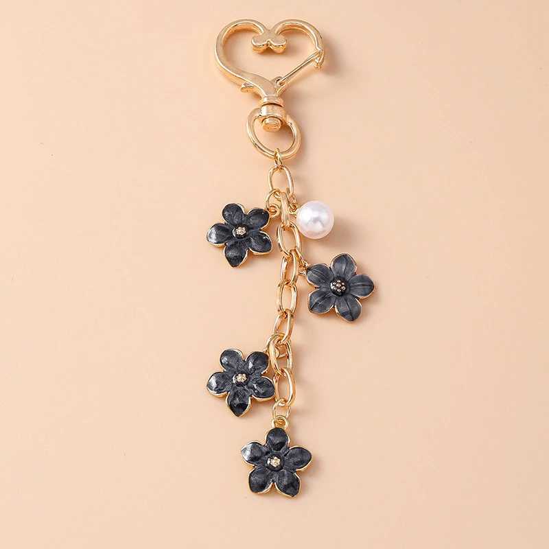 Cute Enamel Pearl Flower Keychain Plant Key Ring Pendant for Women Girls Handbag Decor DIY Handmade Jewelry GiftsXJ250319