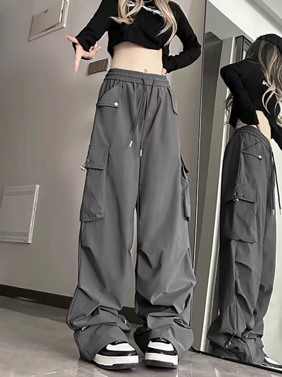 American style large pocket cargo pants for womens spring and summer wide leg pants loose casual sports pants 250314