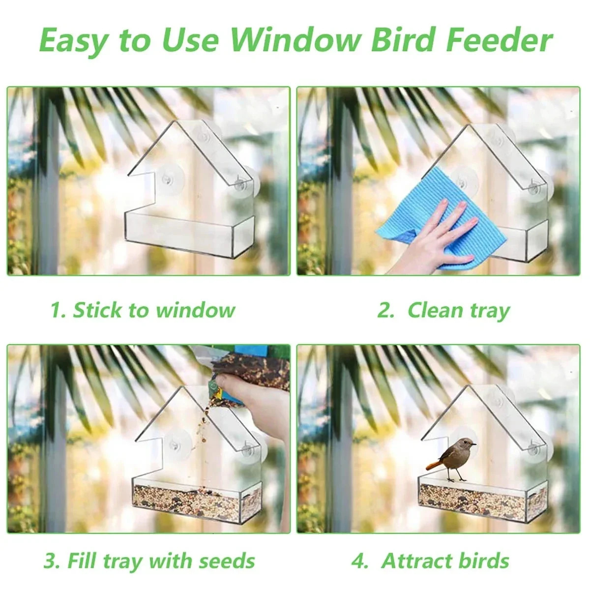 Indoor transparent window wild bird feeder outdoor detachable suction cup slide garden courtyard automatic feeding tray 250320