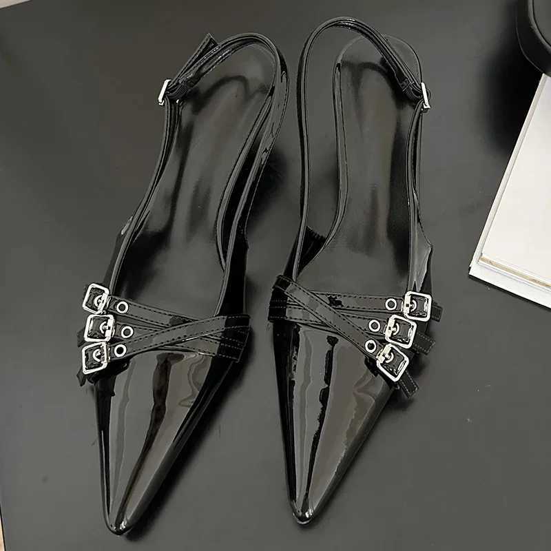 Summer New Women Fashion Sexy Party Punk Goth Pointed Toe High Heel Shoes Woman Leather Pu Footwear Buckle Strap SandalsC250319