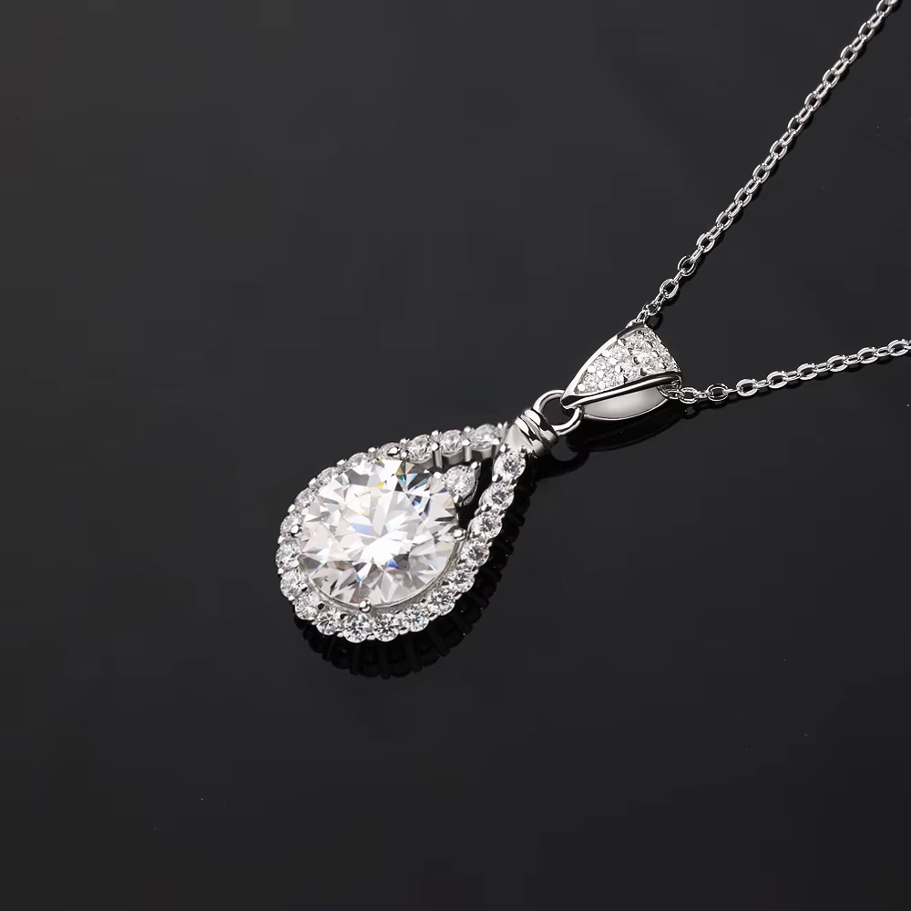 FEOBUR 1/3/5CT Moissanite Waterdrop Pendant Necklace for Women 925 Sterling Silver Plated with White Gold Luxury Wedding Jewelry