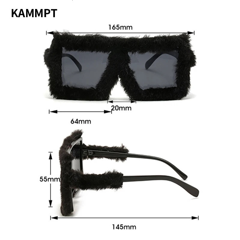 KAMMPT Oversized Plush Sunglasses Y2K Fluffy Square Punk Sun Glasses Trendy Novelty Decor Winter Shades for Christmas Party 250320