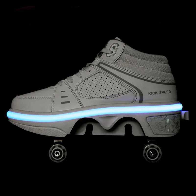 Slip Shoes Running Sneakers Womens Roller Skates Adults Children Unisex Roller Skates Transformer Parkour Shoes Four WheelsW250320