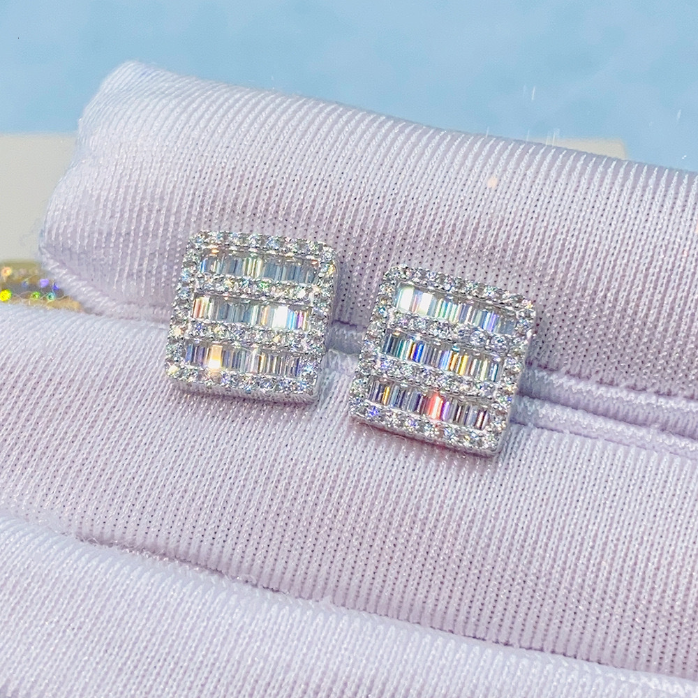 Iced Moissanite Buguette Square Earrings Screwback 14k Gold Plated Hiphop Jewelry 925 Sterling Silver Diamond Stud Earrings Gift