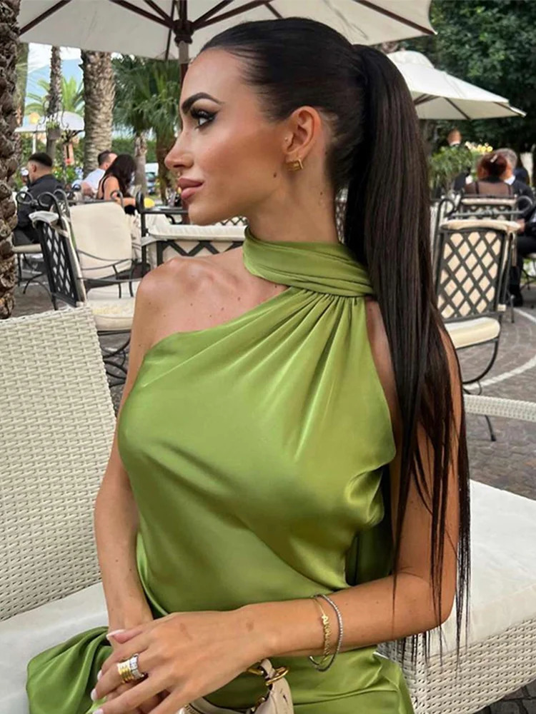 Elegant Solid Ribbon Women Halter Dress Off Shoulder Sleeveless Backless Slim Female Maxi Dresses Summer Chic Lady Robe 250319