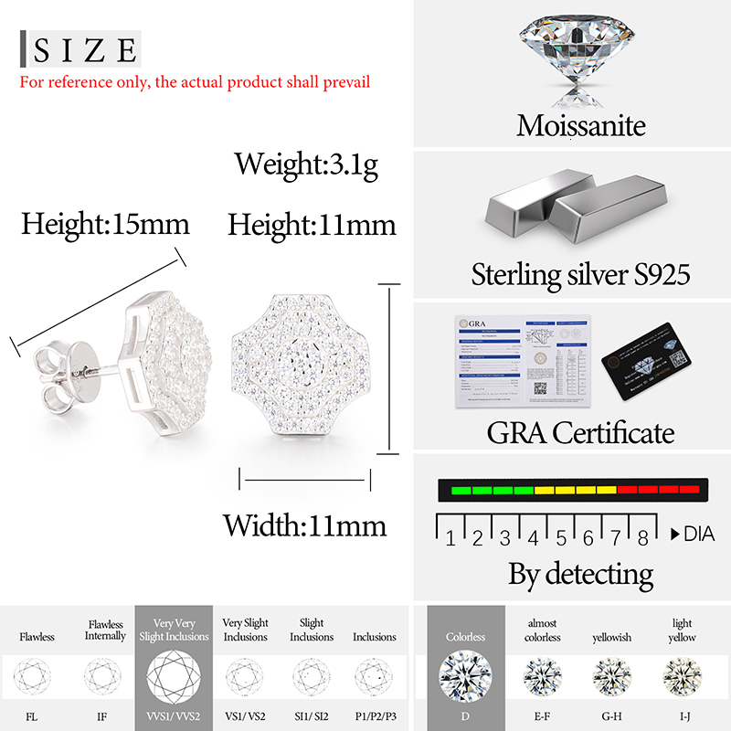 Classic Geometric Shape Moissanite 925 Earring For Women Jewelry Top Quality 100% s925 Sterling Silver Fashion Earrings Engageme