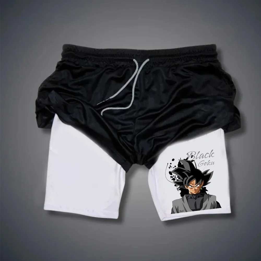 New Muscle Fitness Exercise Vacation Two Men Running Leisure Double layer Cartoon Printed Shorts Training Fast Drying Anti leakage W250319