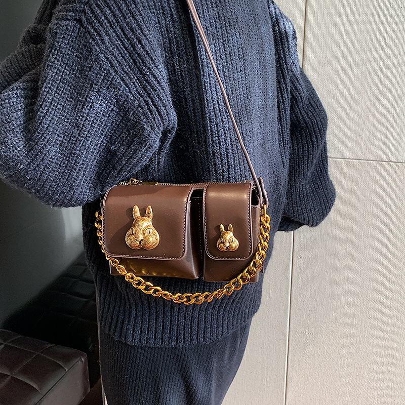 Small Fashion Trend Motorcycle For Women New Spring/Summer Chain Rabbit One Shoulder High Grade Oblique Straddle Bag