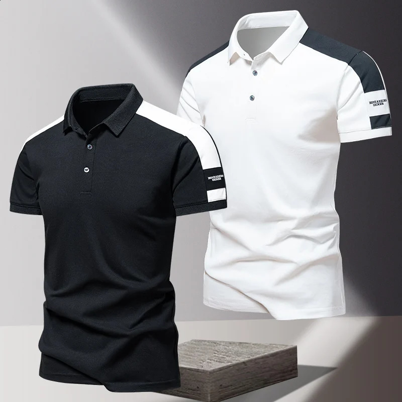 Mens polo shirt summer silk highend business casual short sleeved Tshirt solid color thin pure cotton lapel top 250318