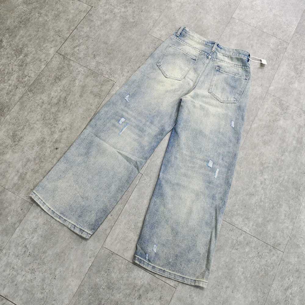 Yao888 Cleanfit style washed vintage casual pants wide leg pants with ripped holes and loose pockets for streetwear unisex mens jeansT250319
