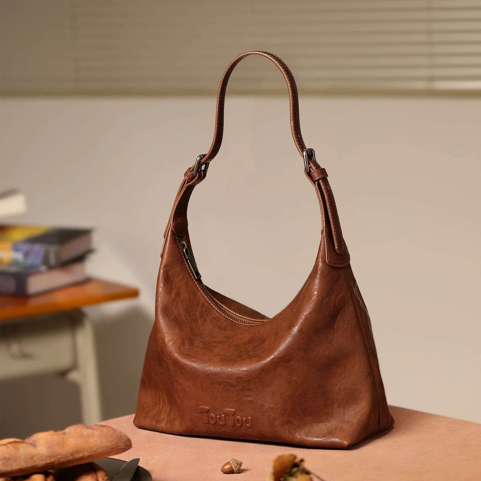 TOUTOU Large Capacity Tote Bag For Women Vintage Brown Black PU Leather Underarm Handbag Original Designer Brand Valentine Gift