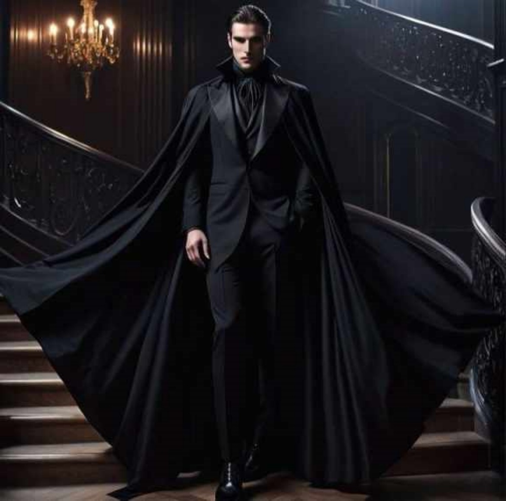 Black Groom Wedding Wear Cool Party Birthday Mens Pants Suits With Cloak 2 Pieces Customized Cosplay Outfits