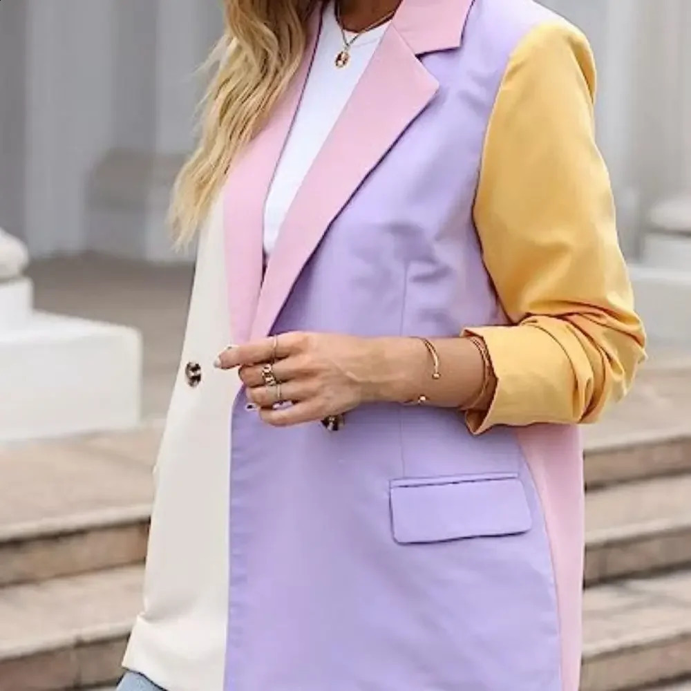 Womens casual business jacket spring summer autumn style lapel long sleeved polyester fiber pocket fashionable 250319