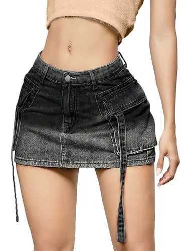 Womens tight fitting casual jeans Ele patchwork denim high waist hip bag A-line pocket summerXJ250320