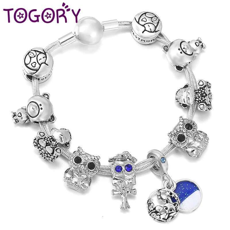 Animal Style Owl & Fox Beads Pendants Charm Bracelets Fit Silver Color Multilayer Chain Bracelet For Women Child Jewelry Gift
