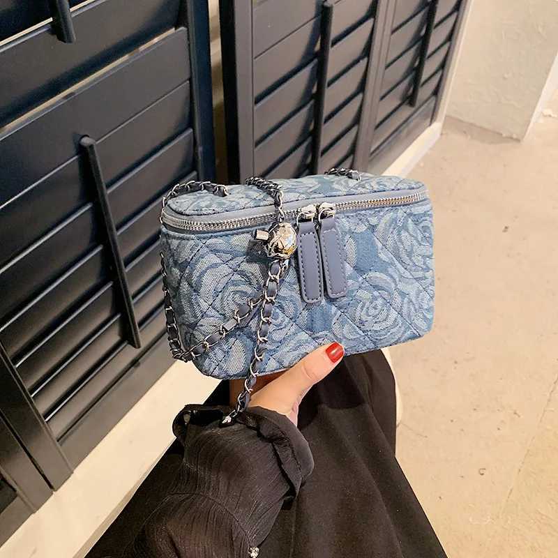 New Fashion Flora Demin Box Shaped Adjustable Chain Ten Font Square Bag Womens Shoulder Bag Y250319