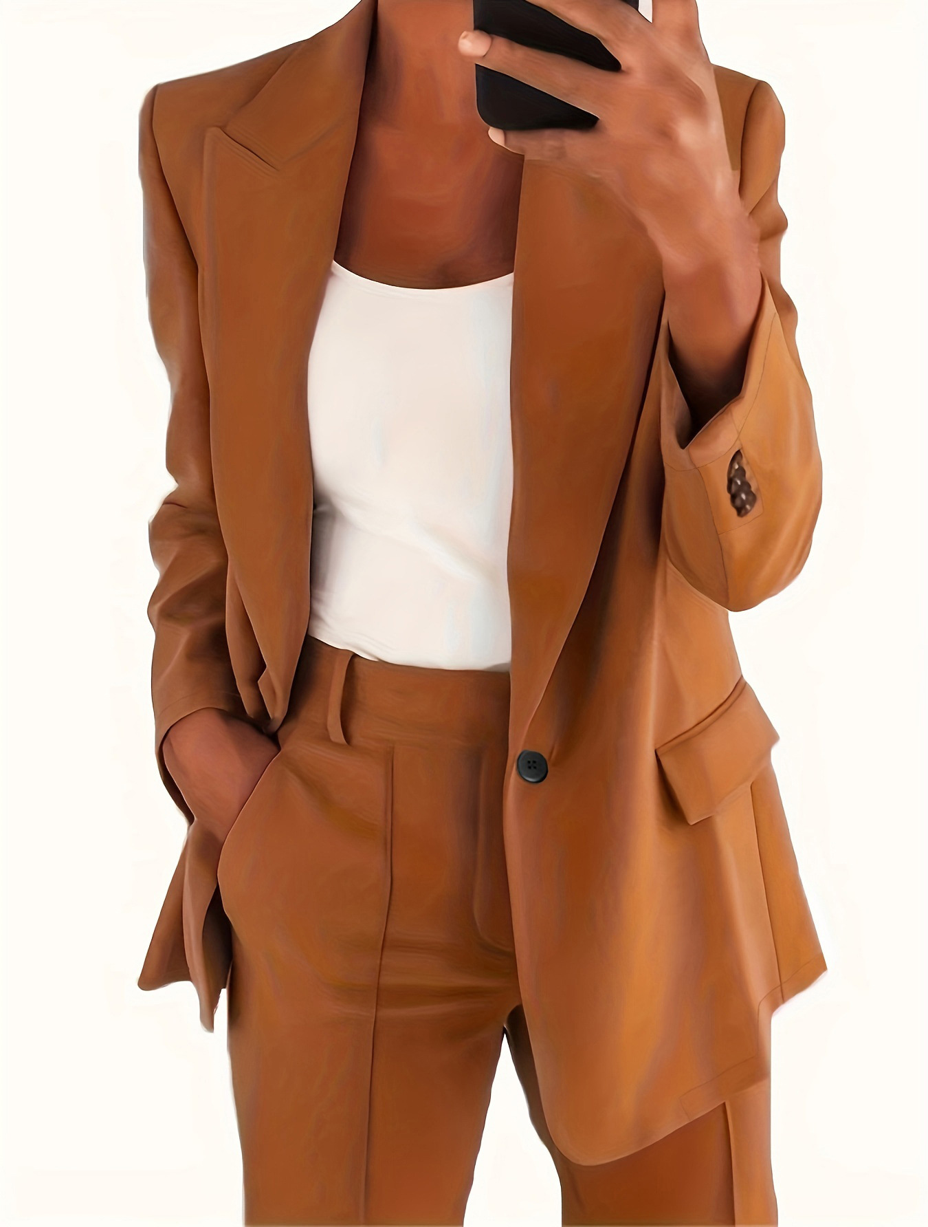 K317Chic Women's Slim Lapel Cardigan Suit Jacket - Classic Solid Colors