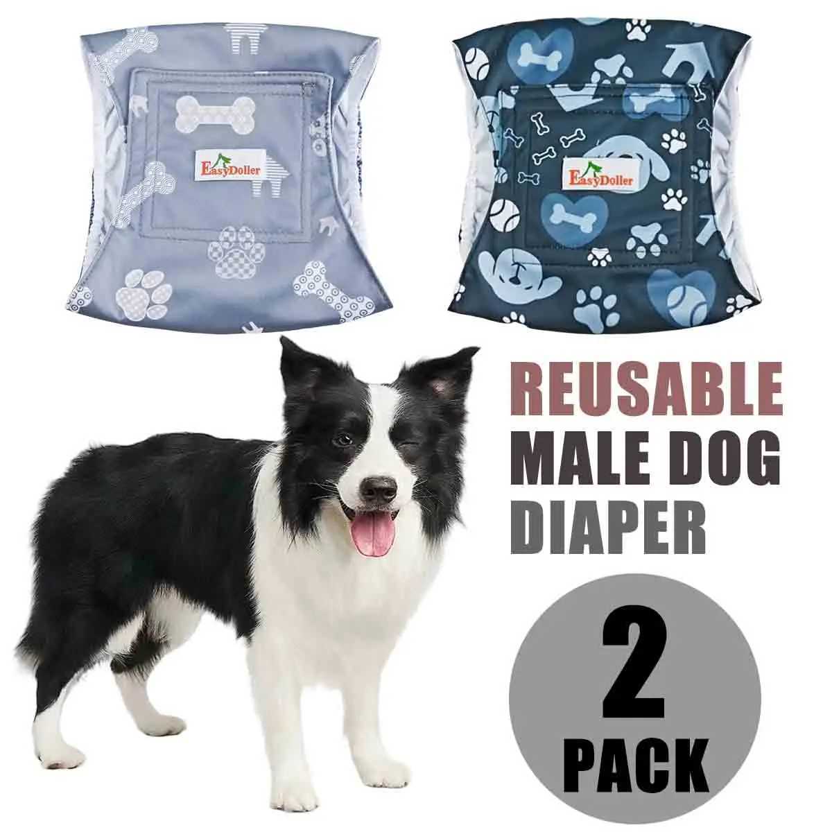2 packs of washable mens dog diapers cute paw prints reusable pet hygiene pants high absorbency pajamas abdominal belt packaging Y250320