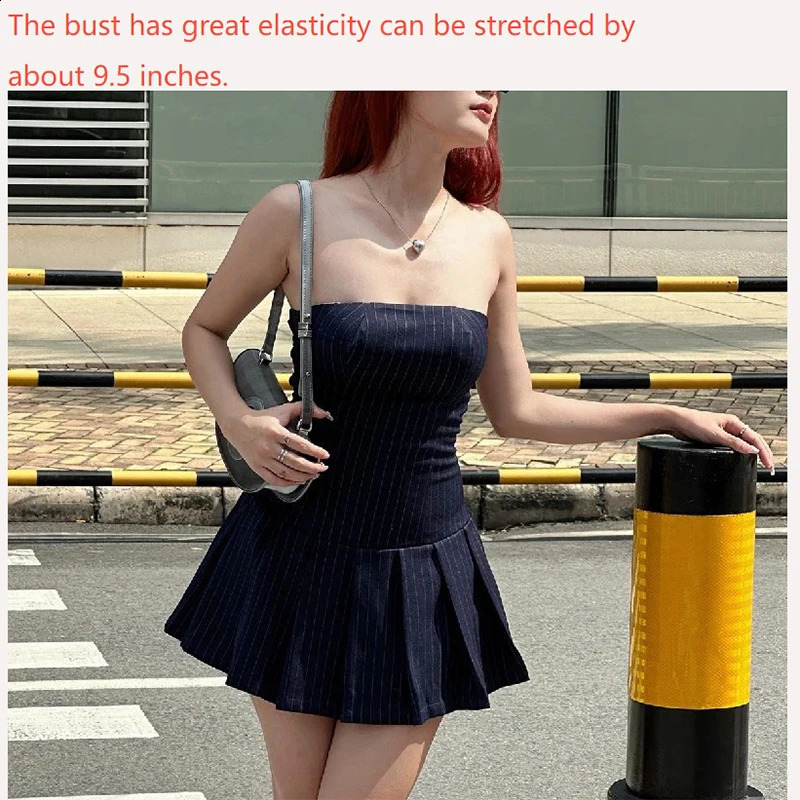 Korean fashion sleeveless Aline dress aesthetic high street wear sloping collar pleated elegant in summer ultrathin Vestidos sexy 250319