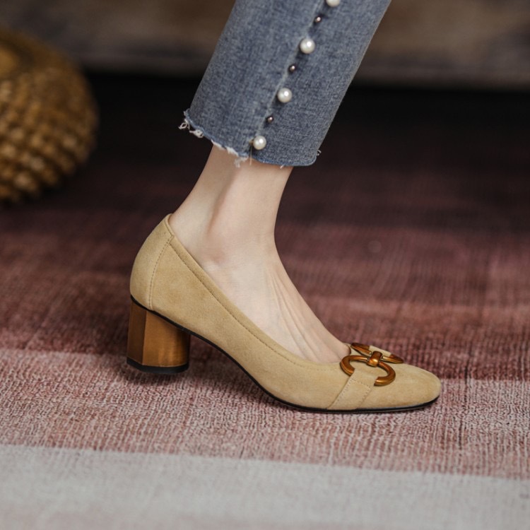 Women's blue square-toe shallow-mouth single shoes new style for 2025 spring Women's French high heels with frosted metal thick heels