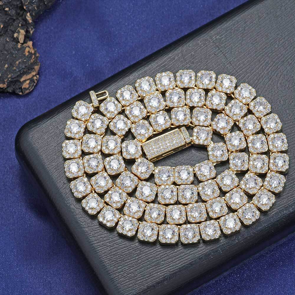 7MM 5A Zircon Cluster Tennis Chain Iced Out Square Sparkling CZ Link Necklace Anniversary gift for him or her Hip Hop Jewelry