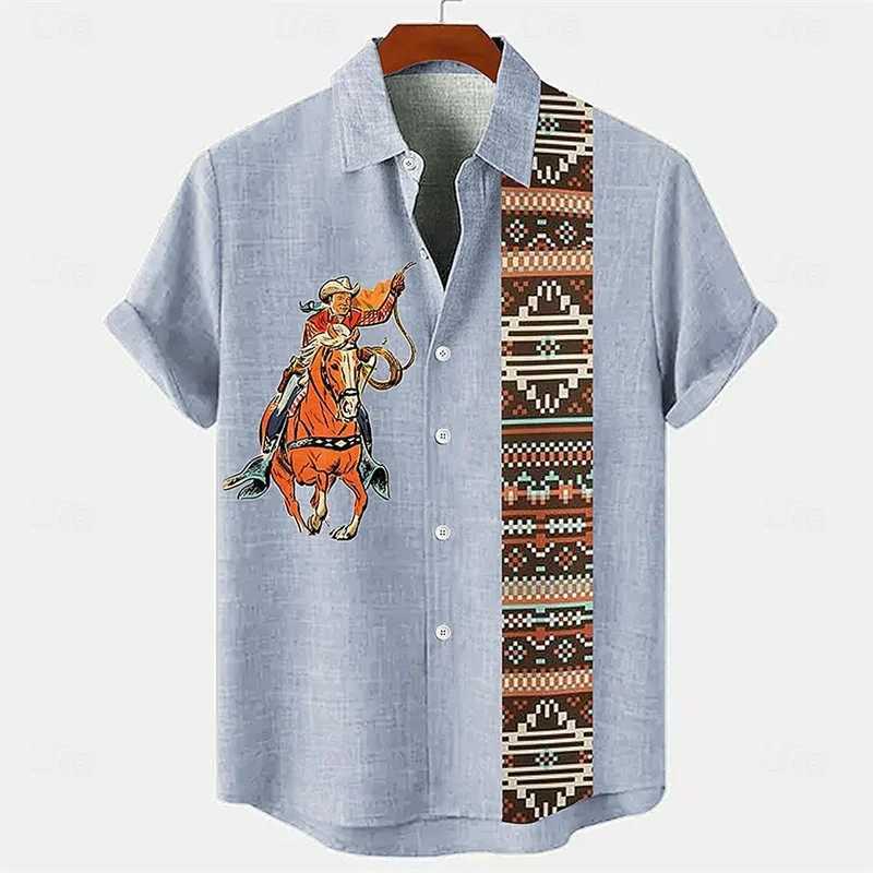 Linen mens short sleeved shirt in blue white black and pink lightweight and breathable Hawaiian seaside mens fashion top plus size M250320