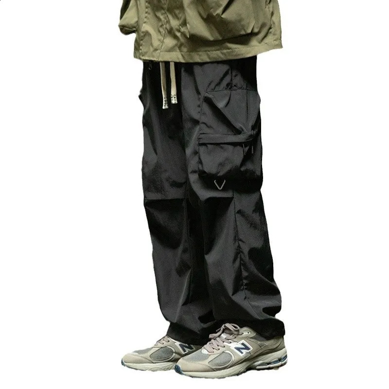 mens cargo pants multi pocket tool Harajuku retro loose wide leg street casual hiphop 250317