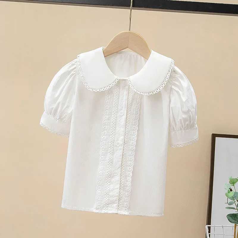 Baby girl clothing toddler shirt sweet collar short sleeved spring girl shirt solid color cotton top 2-12 years oldT250320