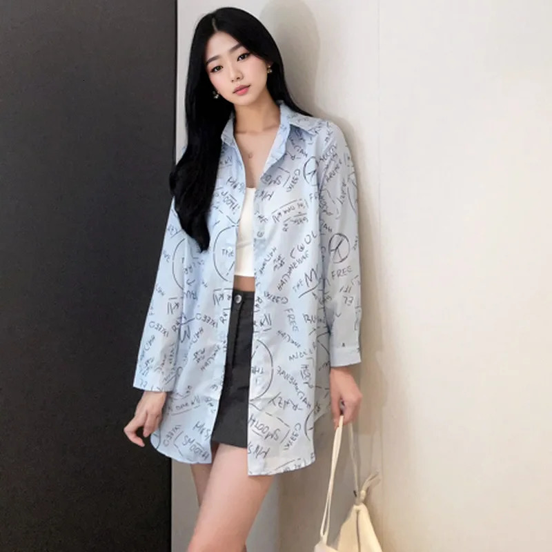 2025 Arrival Womens Loose Sun Block Shirt with Letter Print and Button Fashionable Elegant Blouses 250320