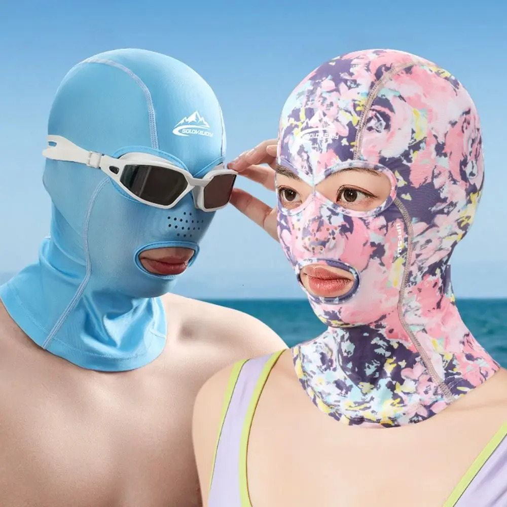 Swiming Diving Facekini UV Sun Protection Full Face Mask Head Neck Cover Face Elastic Swim Cap for Skiing Diving Sports Wear 250320