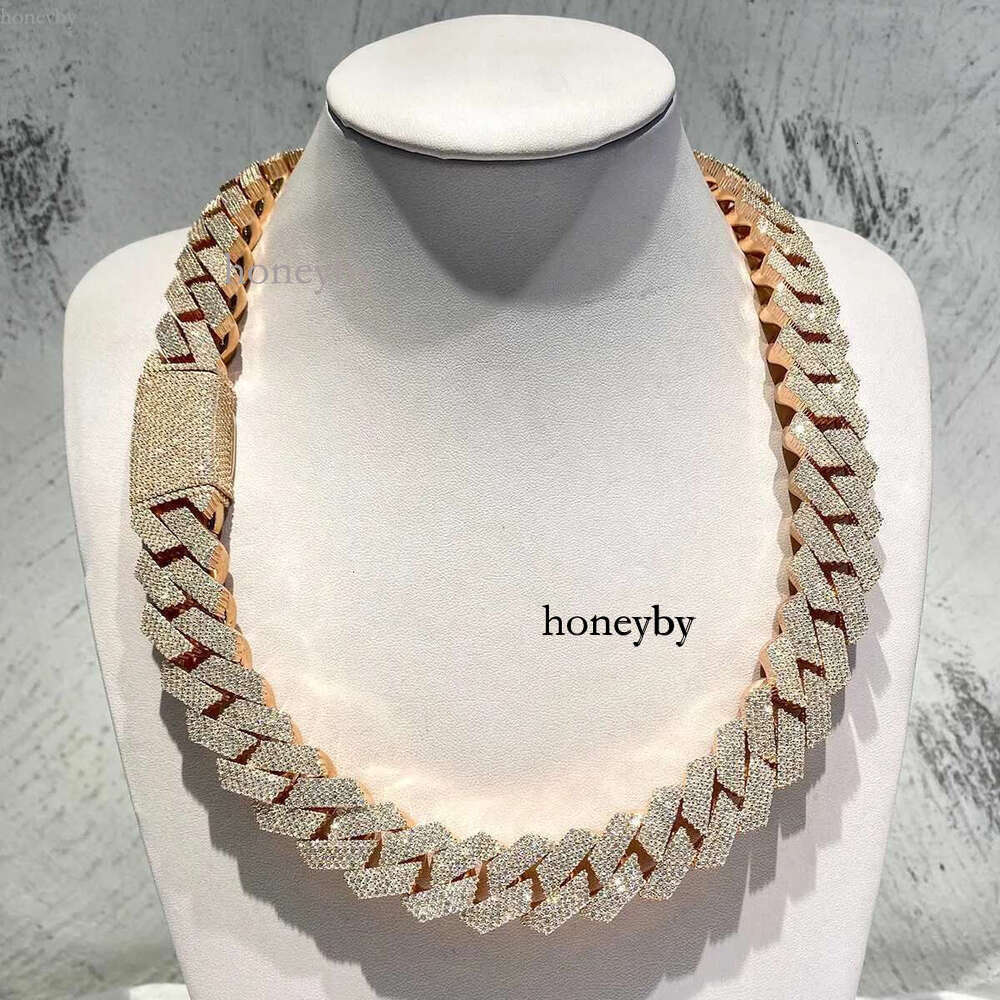 Necklace moissanite cuban k hip hop jewelry iced out chain 15-20mm 3 Rows Down Miami Dia Sier Vvs Moissanite custom pendant