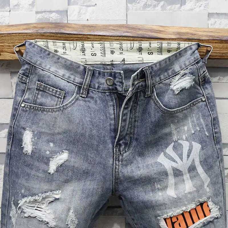 Summer Luxury Clothing Casual Knee Length Solid Jeans Men New Printed Denim Korean Fashion Ripped Patchwork Slim Shorts Male W250319