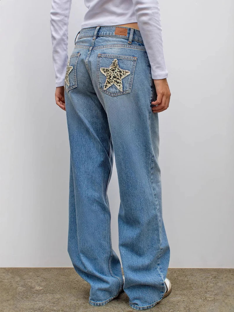 Y2k Baggy Jeans Women Harajuku Retro Straight Casual High Waisted Star Embroidery Pattern Jeans Goth Hip Hop Denim Pants 250319