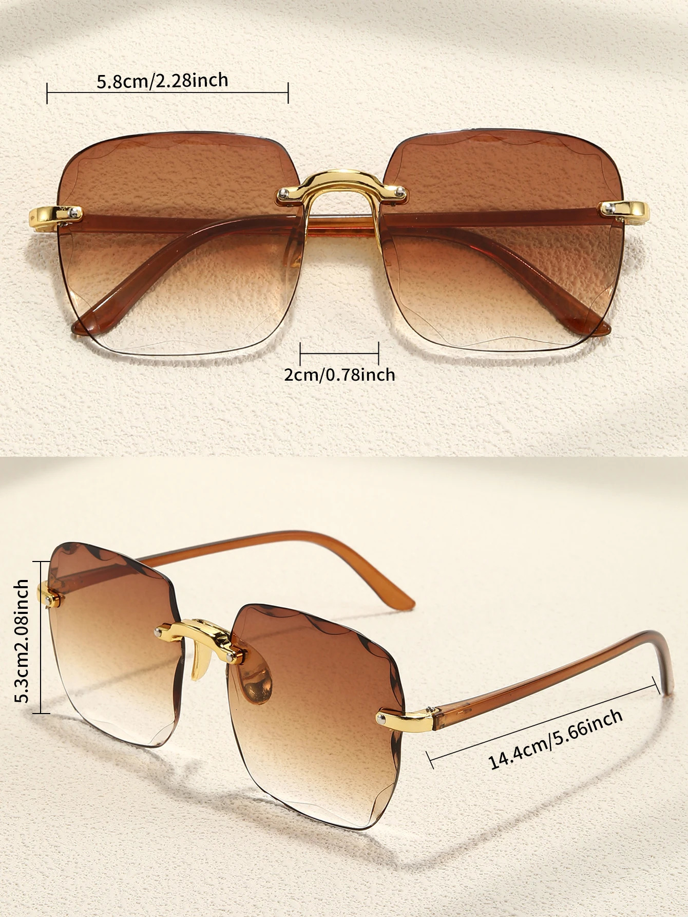 1PC Retro Frameless Trimmed Square Fashion Glasses Ladies Gradient Glasses Outdoor Travel Sunglasses 250320