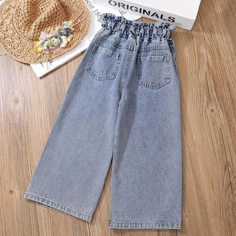 Girls Wide Leg Jeans Versatile Style 2023 Fashion Big Kids Casual Pants Spring and Autumn Girls Loose Double Waist TrousersT250326