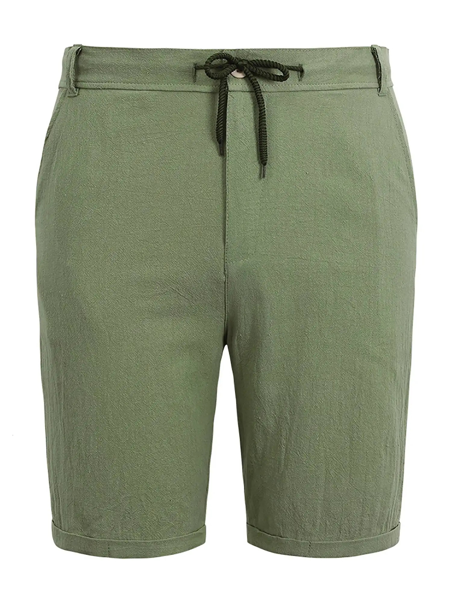 Solid Linen Shorts for Men Clothing Summer Casual Loose Shorts Fashion Street Style High Waist Pants Beach Shorts 250320