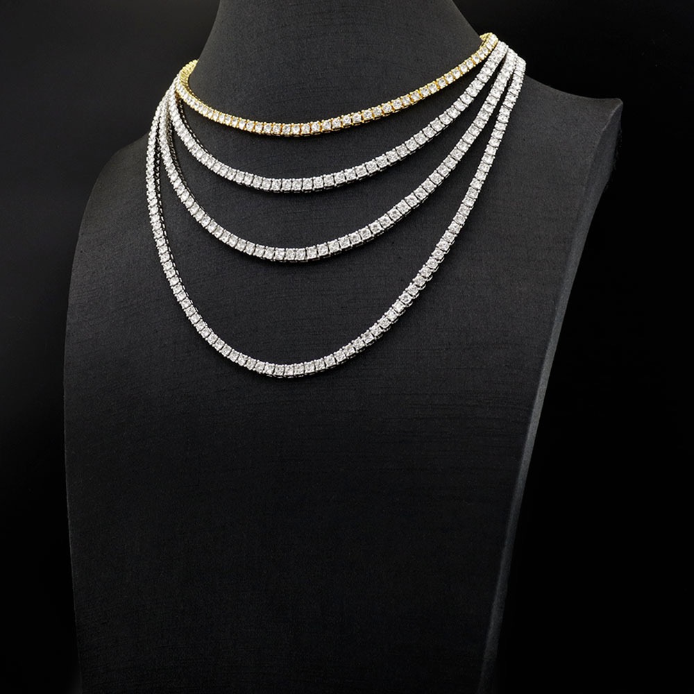Elegant One-Row Men's Iced Out Tennis Necklace with Hip Hop Design & Sier Rose Gold Finish