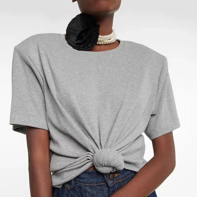 Women's T Shirts Knotted Ruffled Thread Tee Stylish Crew Neck Short-sleeved Top High Quality Cotton Summer 2025 Y2k