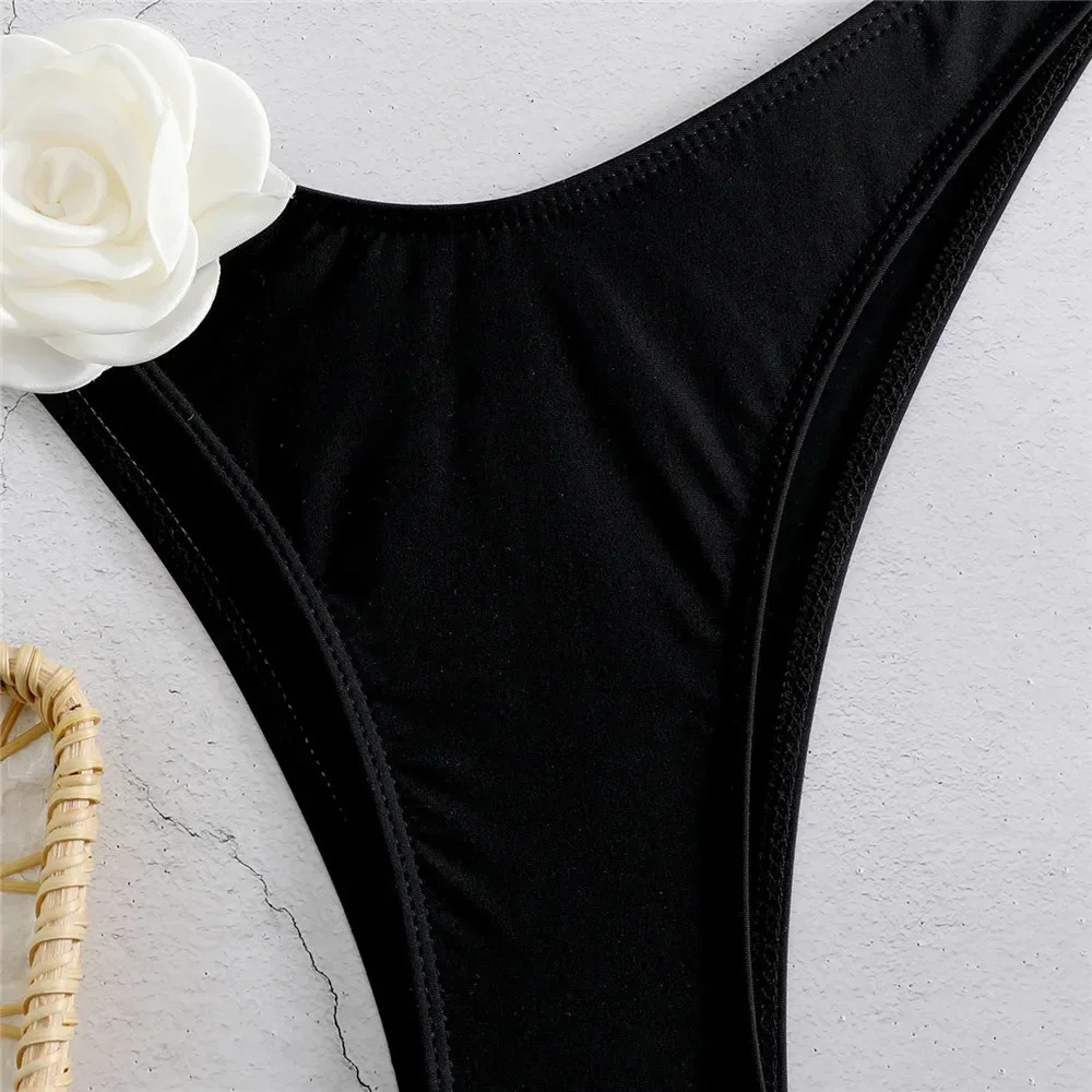 Sexy flower Bandeau swimsuit thong bikini 2025 womens lace Brazilian set Mujer Biquini 250320