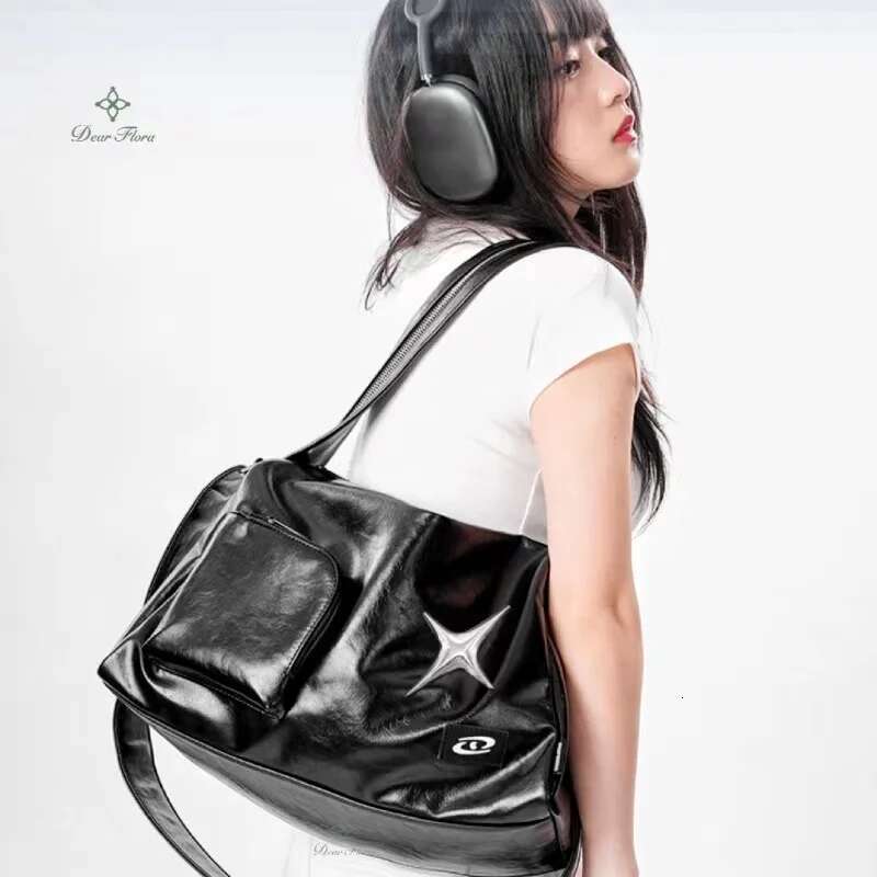 Y2k Girl Tote Korean Vintage Shoulder Bag Aesthetic Women Crossbody Travel Zip Casual Handbag Fashion Ladies Sier Big Bags