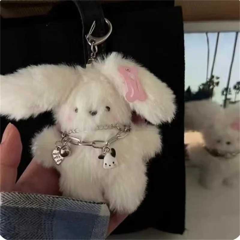 Flight Rabbit puppy keychain with necklace and hair cute plush doll bag charming girl heart set keychainXJ250319