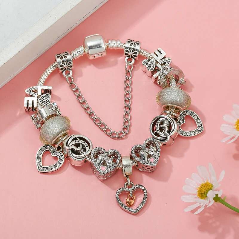 2024 New Design Charm Bracelet With Crystal Heart Beads Bracelet For Women Girlfriend Jewelry Gift Wholesale Dropshipping