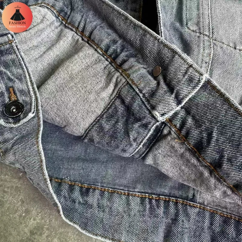 Heavy duty industrial YZY 3D embossed denim jacket washed and pleated shirt vintage mens high-quality jacket 250319