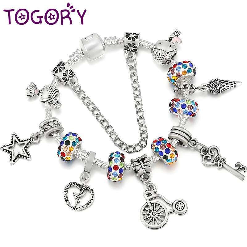 2024 Trendy Crystal Colorful Beads Charm Bracelet With Star Heart Key Bike Pendant For Women Kids Female Fashion Jewelry Gift