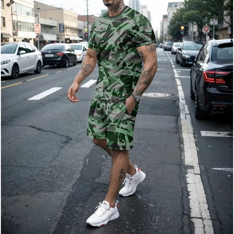 3D digital camouflage print 2024 summer casual ball uniform ultrathin fast drying sportswear loose round neck 250319