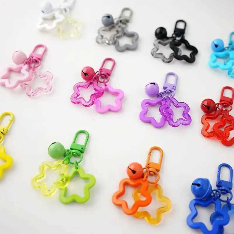 Sweet Star Shape Acrylic Keychains Cute Bell Pendant Keyring for Women Earphone Case Car Charm Key Holder Handbag AccessoriesXJ250319