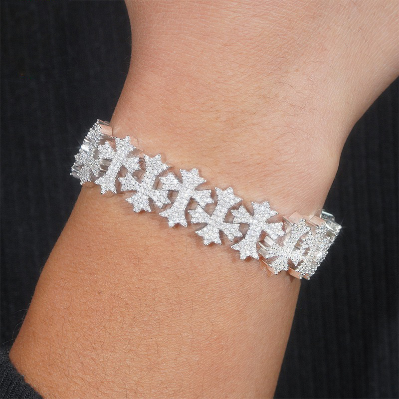 16mm Iced D Moissanite Diamond Cross Chain Bracelet Hiphop Men Jewelry 925 Sterling Silver Cuban Bracelet Necklace Pass Tester