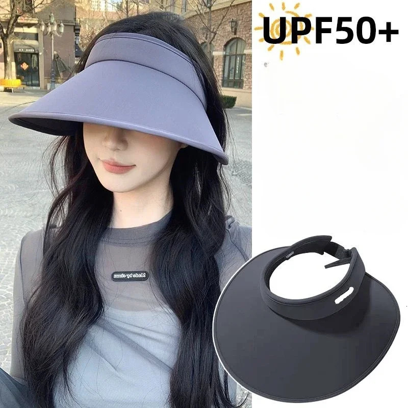 Summer Double-sided Ice Silk Hollow Top for UV Protection Versatile for Women with Sun Protection Hat Enlarged Brim 250320
